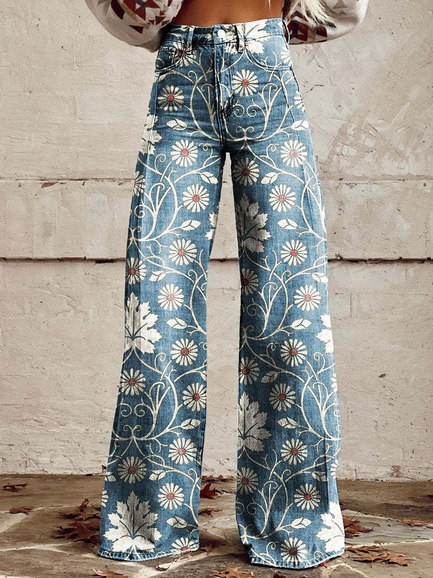 Women's Wide-leg Pants Fashion High Waist Casual Trousers 3D Printing