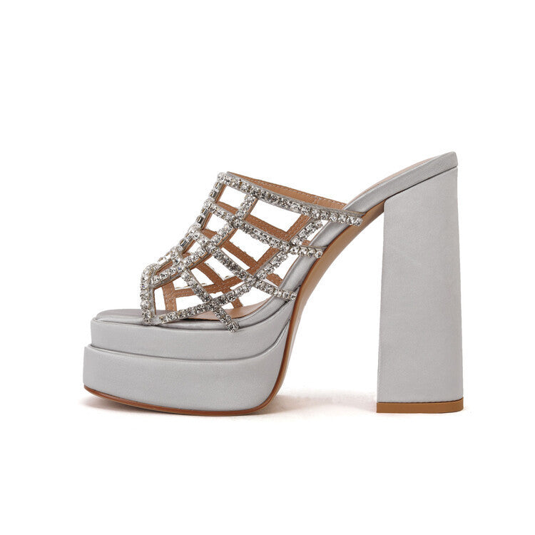 New Fish Mouth High-heeled Rhinestone Hollow Sandals