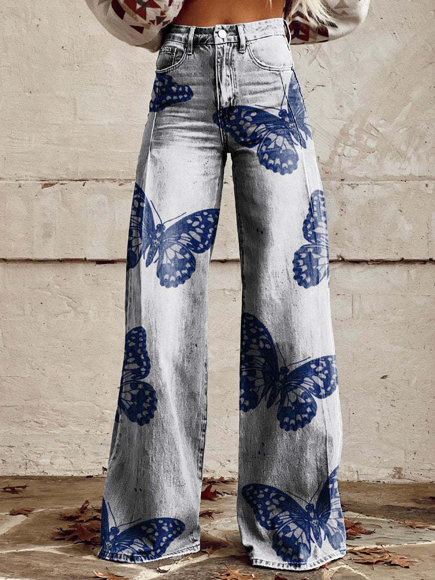 Women's Wide-leg Pants Fashion High Waist Casual Trousers 3D Printing