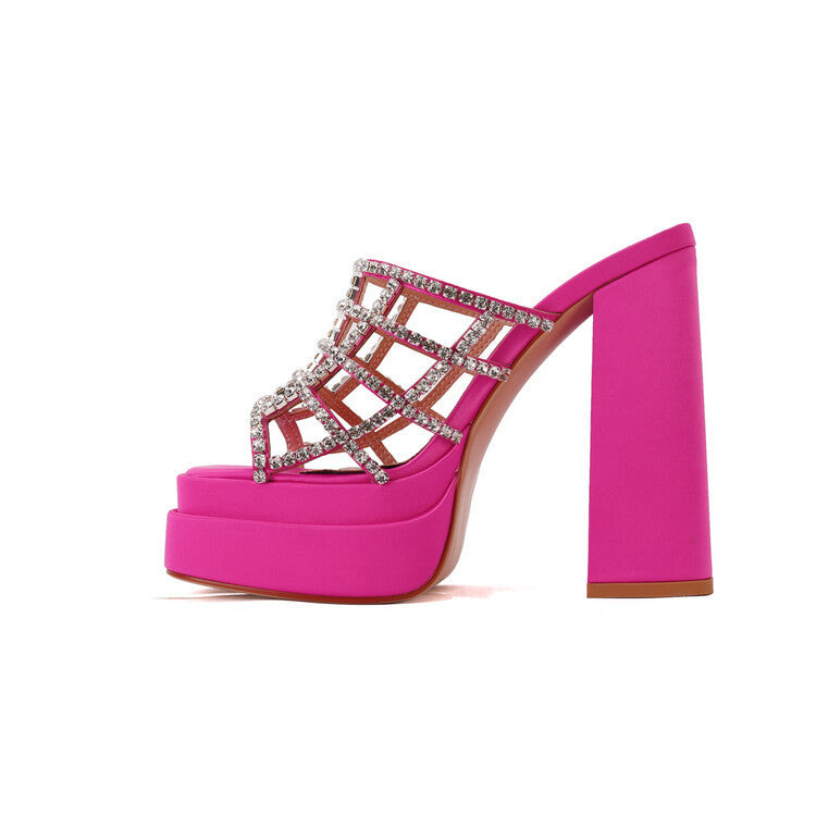 New Fish Mouth High-heeled Rhinestone Hollow Sandals