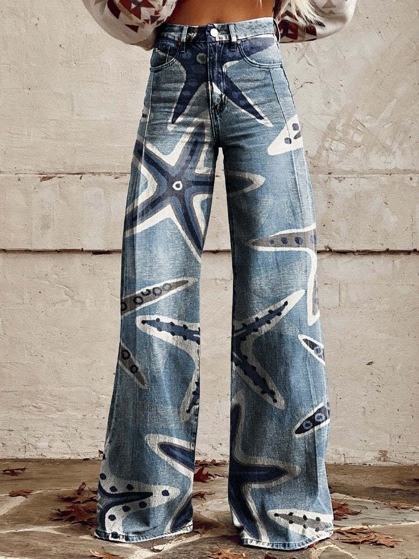 Women's Wide-leg Pants Fashion High Waist Casual Trousers 3D Printing