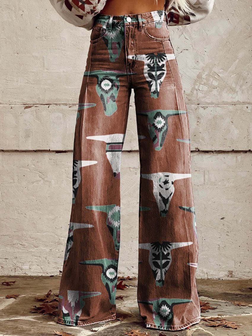 Women's Wide-leg Pants Fashion High Waist Casual Trousers 3D Printing