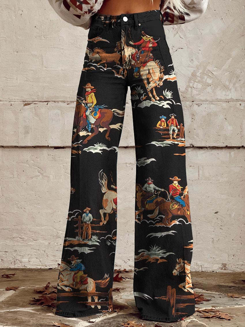 Women's Wide-leg Pants Fashion High Waist Casual Trousers 3D Printing