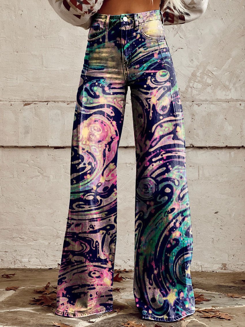 Women's Wide-leg Pants Fashion High Waist Casual Trousers 3D Printing