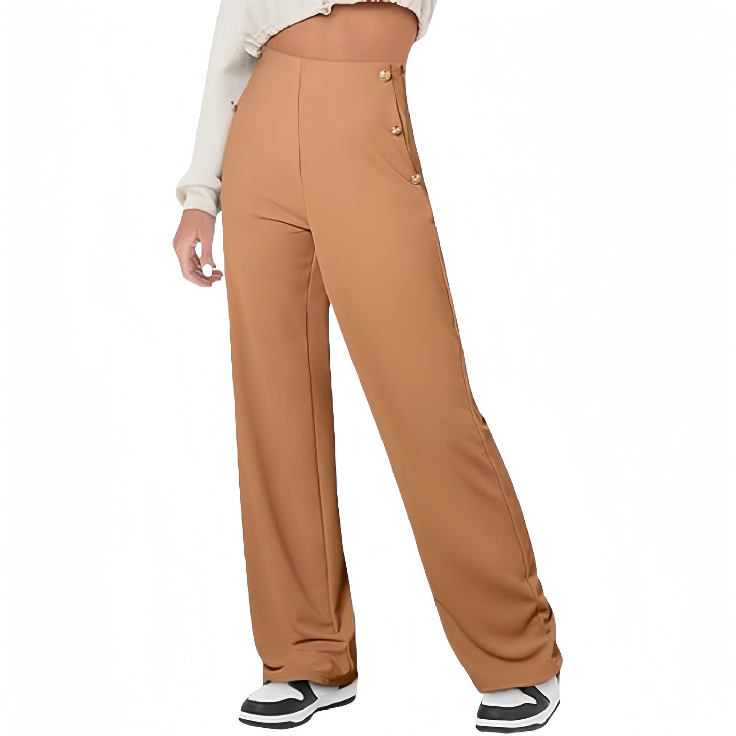Women's Casual Straight Pants High Waist Button