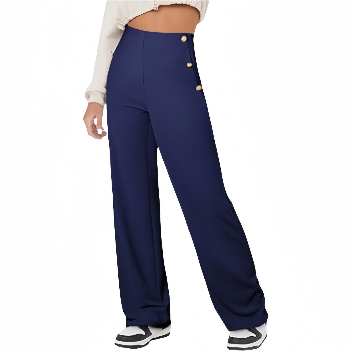 Women's Casual Straight Pants High Waist Button