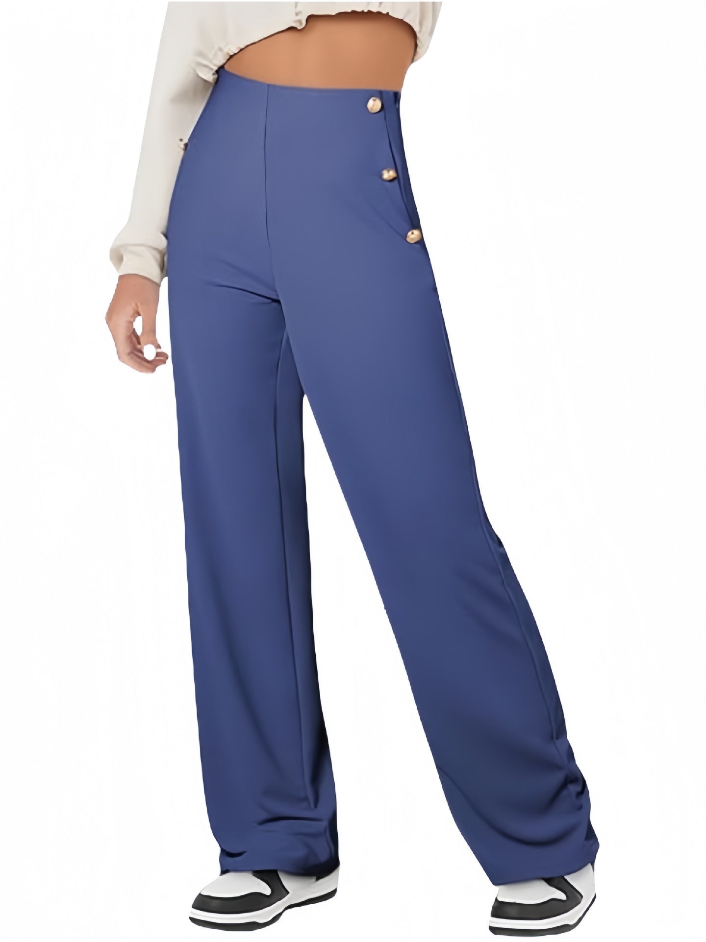 Women's Casual Straight Pants High Waist Button