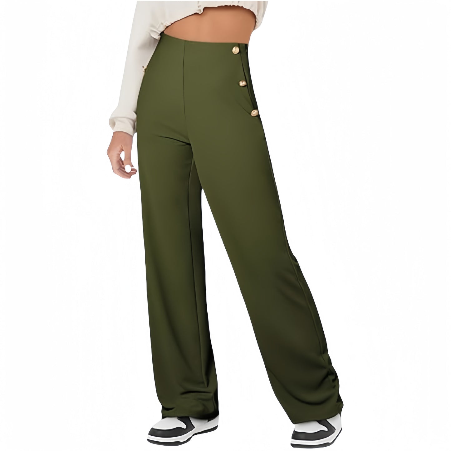 Women's Casual Straight Pants High Waist Button