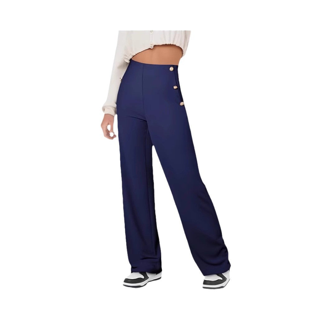 Women's Casual Straight Pants High Waist Button
