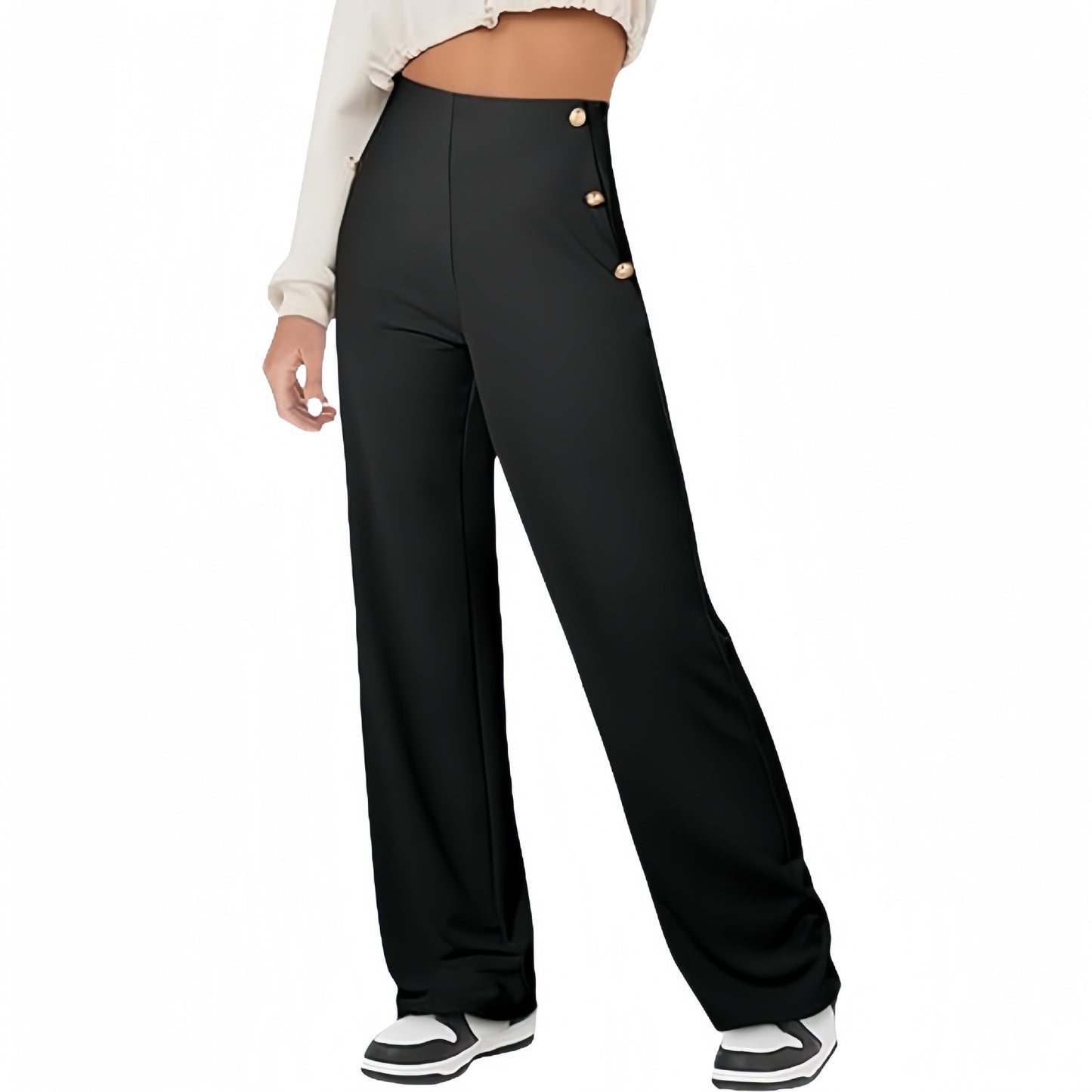 Women's Casual Straight Pants High Waist Button