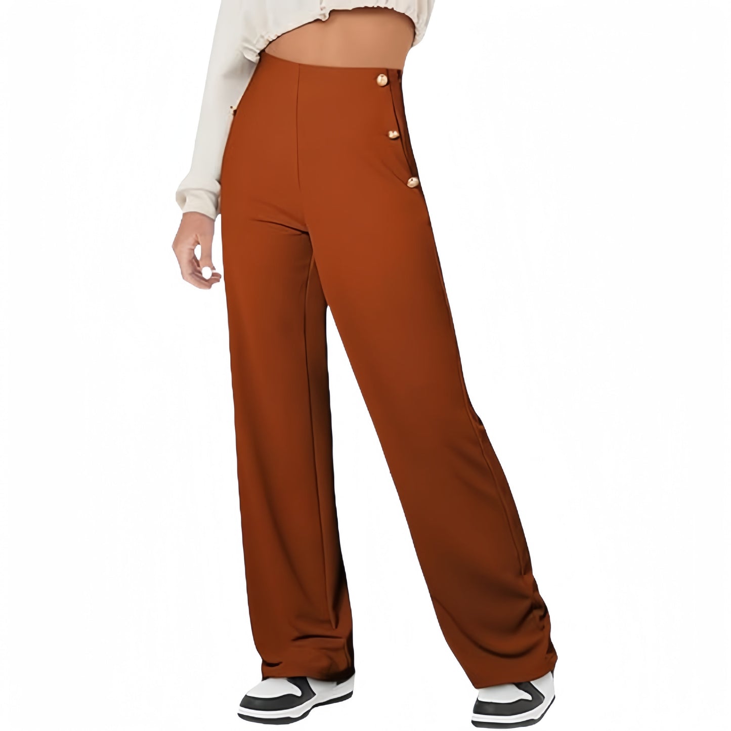 Women's Casual Straight Pants High Waist Button