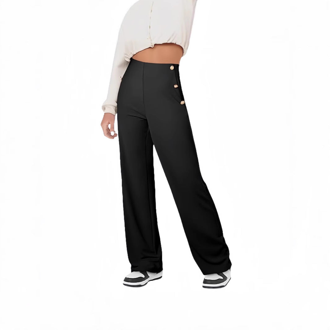 Women's Casual Straight Pants High Waist Button
