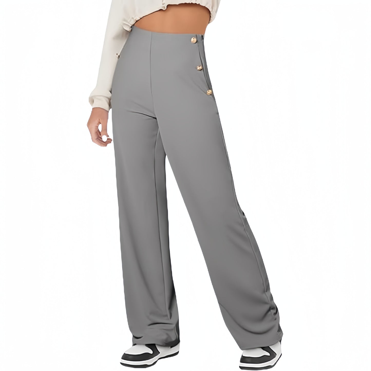 Women's Casual Straight Pants High Waist Button