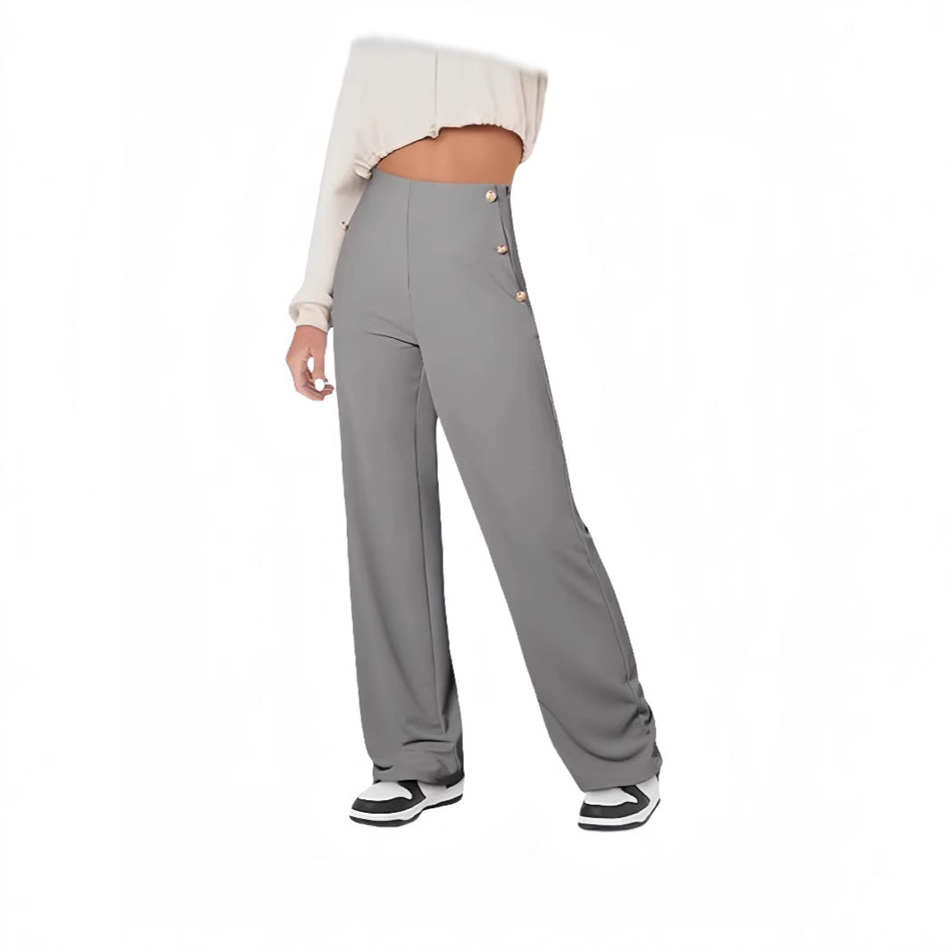 Women's Casual Straight Pants High Waist Button
