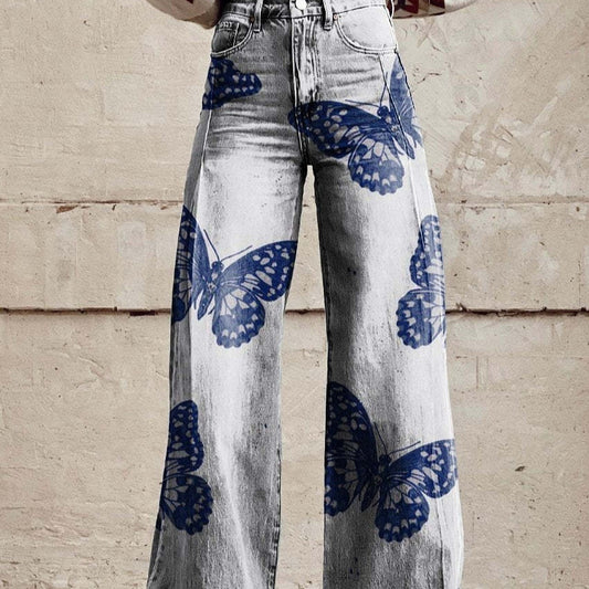 Women's Wide-leg Pants Fashion High Waist Casual Trousers 3D Printing