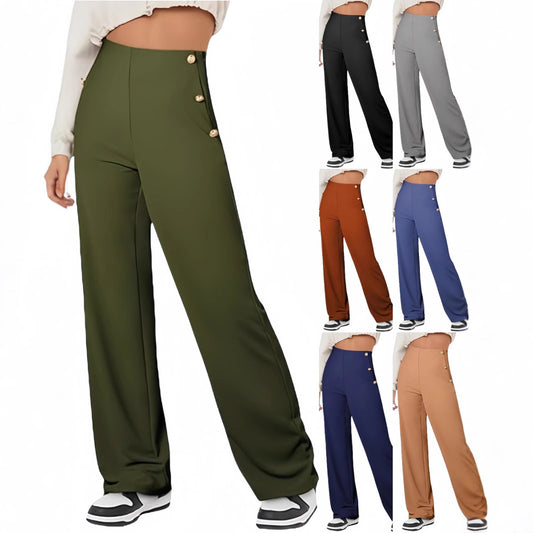 Women's Casual Straight Pants High Waist Button